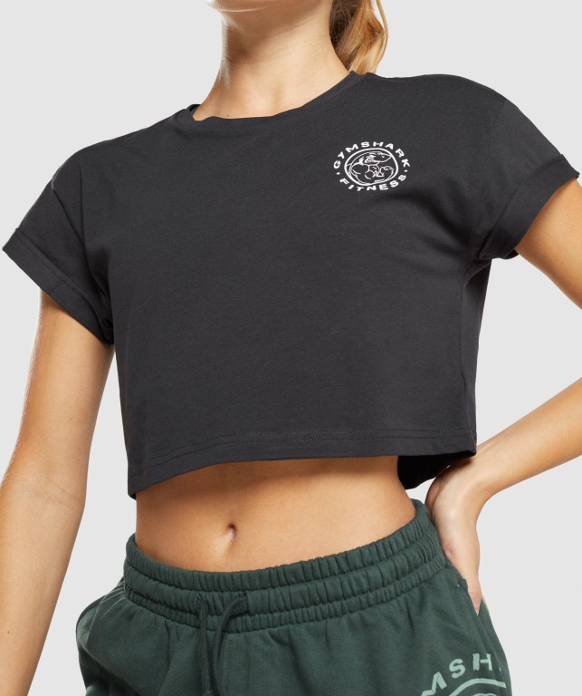 Gymshark Legacy Graphic Crop Tişört Kadın Siyah | 395-ZPRVLH