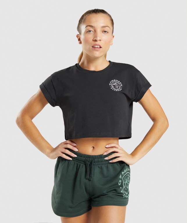 Gymshark Legacy Graphic Crop Tişört Kadın Siyah | 395-ZPRVLH