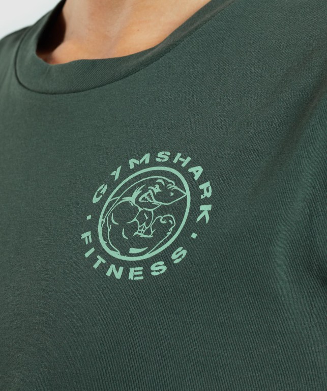 Gymshark Legacy Graphic Crop Tişört Kadın Koyu Yeşil | 435-SMHVRO