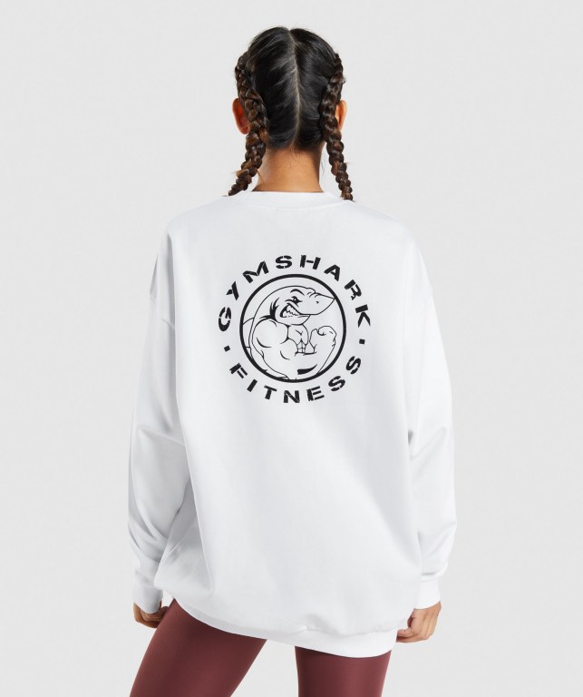 Gymshark Legacy Graphic Sweatshirt Kapüşonlu Sweatshirt Kadın Beyaz | 537-OZJGTS