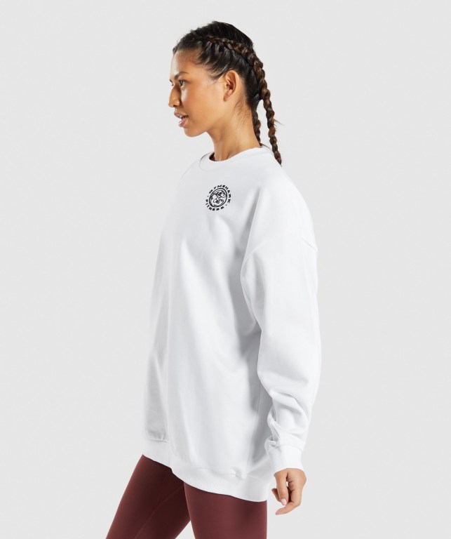 Gymshark Legacy Graphic Sweatshirt Kapüşonlu Sweatshirt Kadın Beyaz | 537-OZJGTS