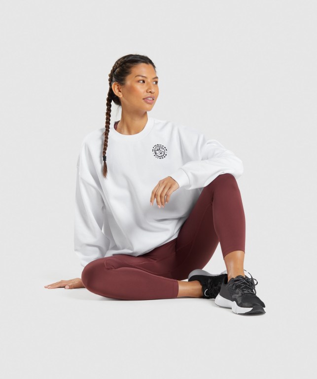 Gymshark Legacy Graphic Sweatshirt Kapüşonlu Sweatshirt Kadın Beyaz | 537-OZJGTS