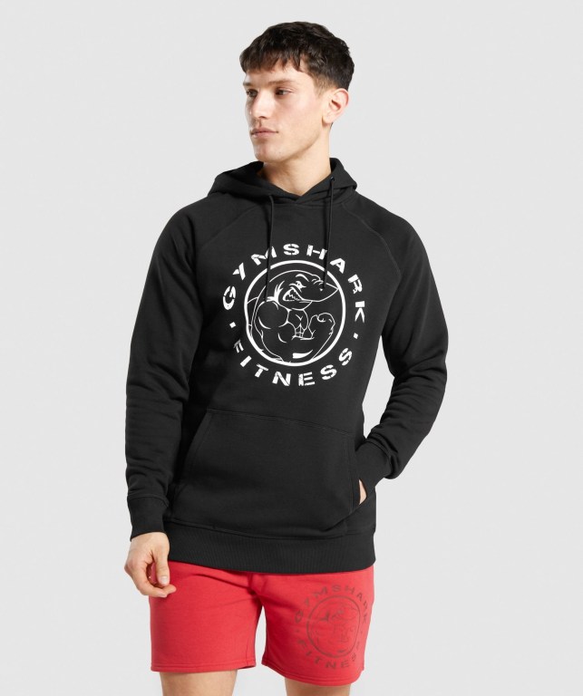 Gymshark Legacy Kapüşonlu Sweatshirt Erkek Siyah Beyaz | 648-UZBHPI