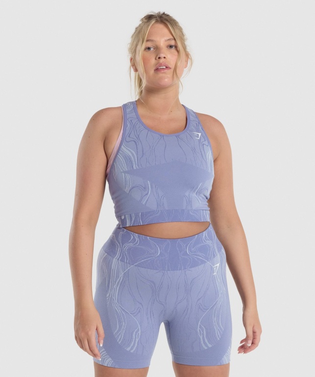 Gymshark Mercury Seamless Crop Atlet Kadın Mavi | 218-YHTQRF