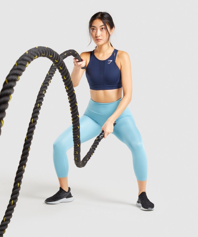 Gymshark Mesh Neckline Antrenman Spor Sütyeni Kadın Lacivert | 850-CMPZUY