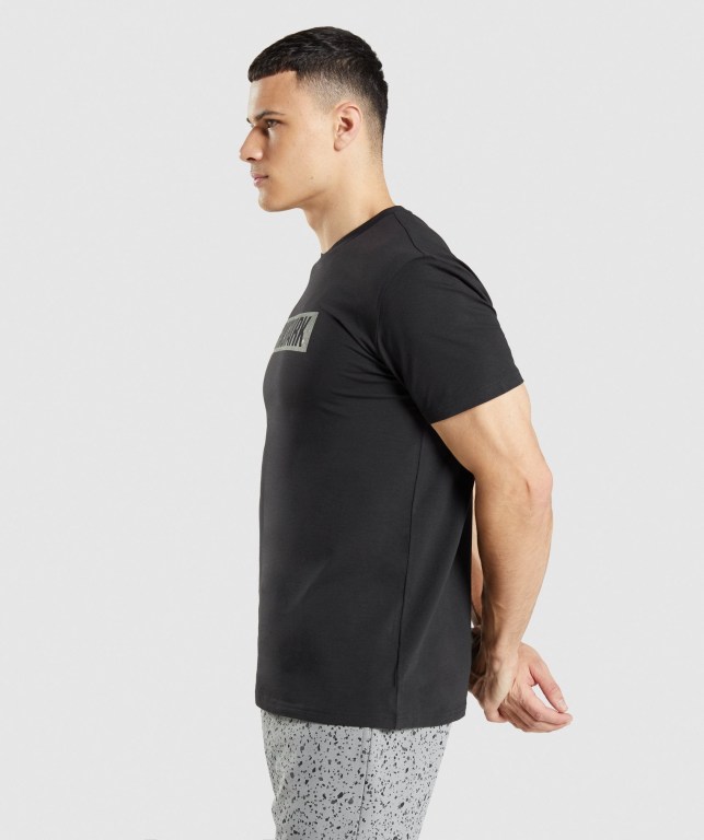 Gymshark Micro Print Block Infill Tişört Erkek Siyah | 092-GKTPWA