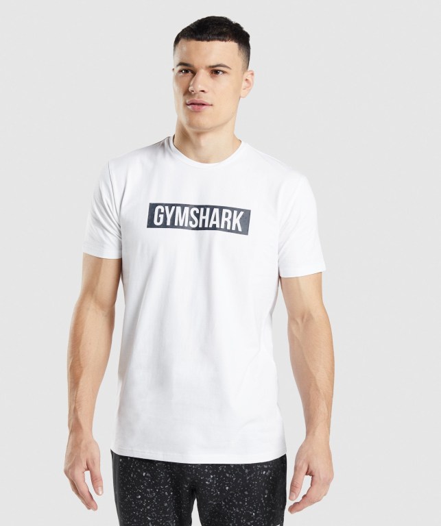 Gymshark Micro Print Block Infill Tişört Erkek Beyaz | 436-FCAMWU