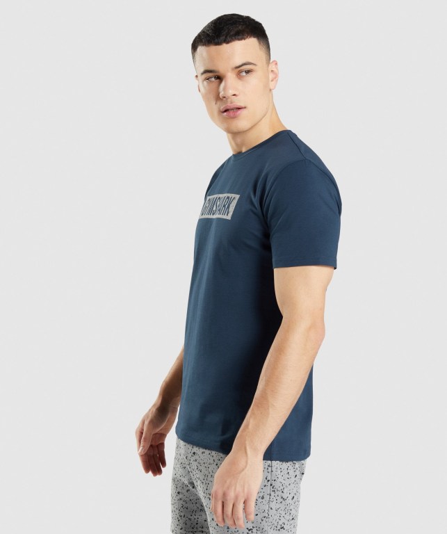 Gymshark Micro Print Block Infill Tişört Erkek Lacivert | 638-ZBJAXR