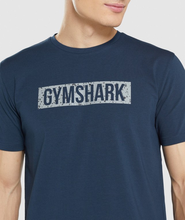 Gymshark Micro Print Block Infill Tişört Erkek Lacivert | 638-ZBJAXR