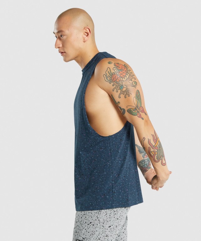 Gymshark Micro Print Drop Arm Atlet Erkek Lacivert | 180-QSNCEO