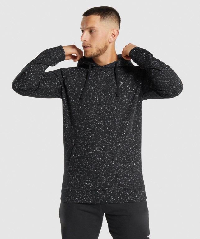 Gymshark Micro Print Kapüşonlu Sweatshirt Erkek Siyah | 460-YILBJS