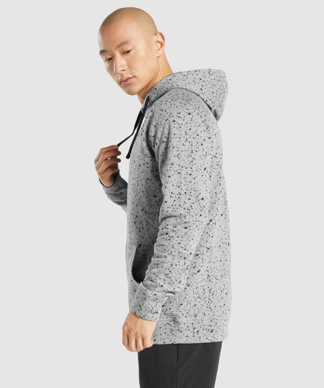 Gymshark Micro Print Kapüşonlu Sweatshirt Erkek Açık Gri | 483-TVBCHN