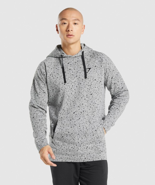 Gymshark Micro Print Kapüşonlu Sweatshirt Erkek Açık Gri | 483-TVBCHN