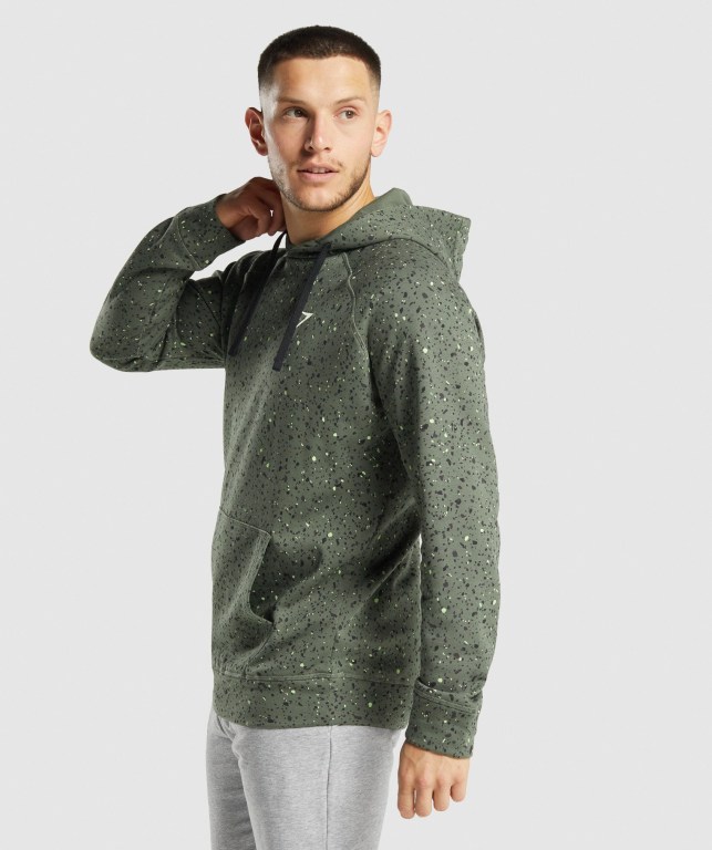 Gymshark Micro Print Kapüşonlu Sweatshirt Erkek Yeşil | 940-JCSQAY