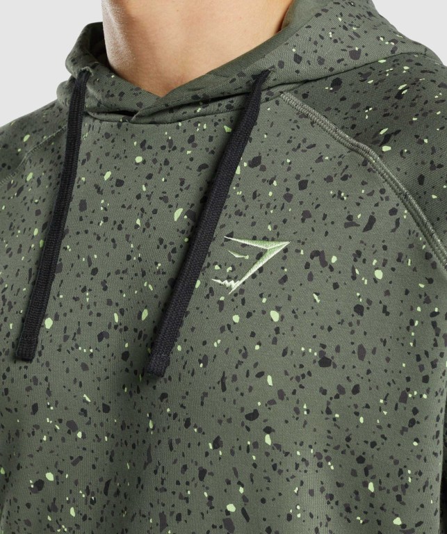 Gymshark Micro Print Kapüşonlu Sweatshirt Erkek Yeşil | 940-JCSQAY