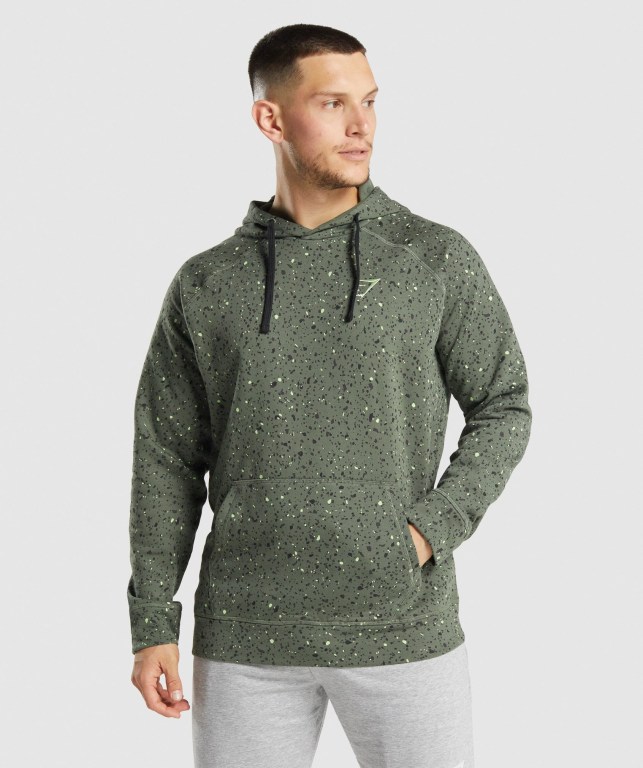 Gymshark Micro Print Kapüşonlu Sweatshirt Erkek Yeşil | 940-JCSQAY