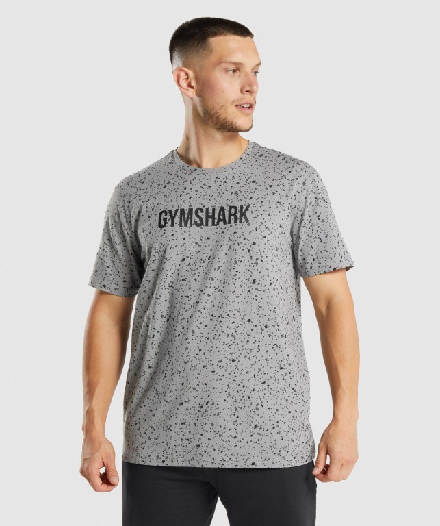 Gymshark Micro Print Tişört Erkek Açık Gri | 759-KNCJYL