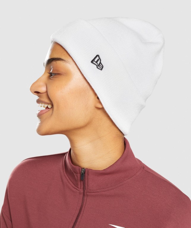 Gymshark New Era Sharkhead Cuff Knit Saç Bandı Erkek Beyaz | 361-ONJQGS