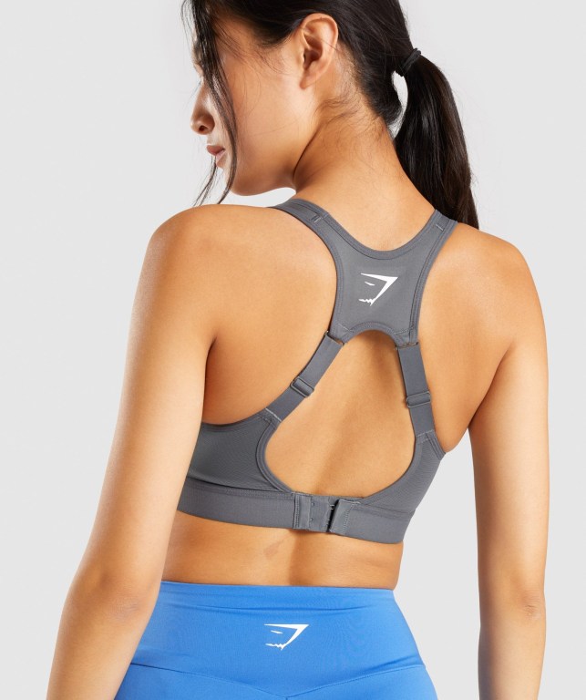 Gymshark Open Back Antrenman Spor Sütyeni Kadın Gri | 159-DSCQBY