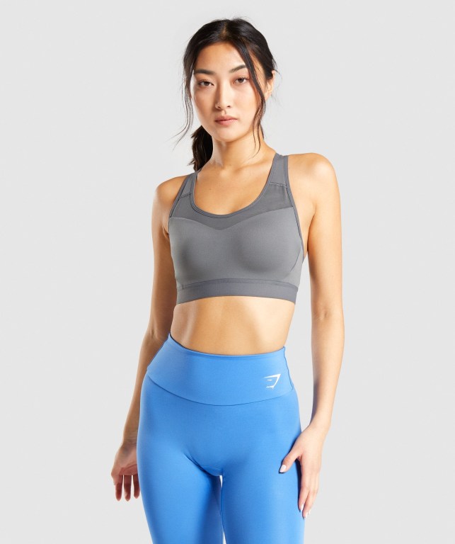 Gymshark Open Back Antrenman Spor Sütyeni Kadın Gri | 159-DSCQBY