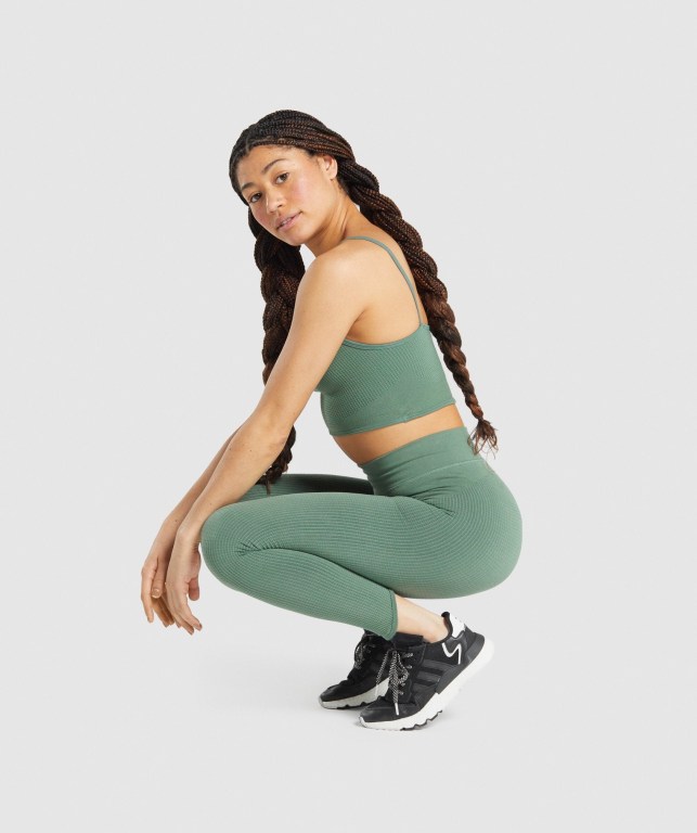 Gymshark Pause Seamless High Waisted Tayt Kadın Yeşil | 031-OZWBTQ