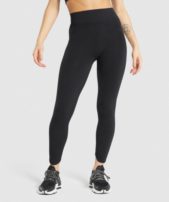 Gymshark Pause Seamless High Waisted Tayt Kadın Siyah | 681-TLYZIF