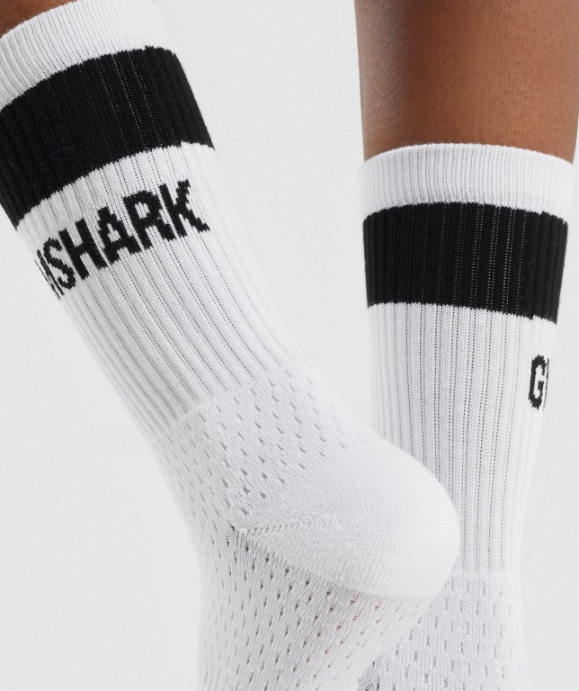 Gymshark Premium Logo 1pk Çorap Erkek Beyaz | 521-LTRKHI