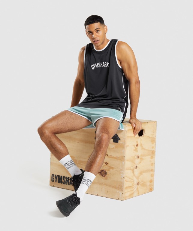 Gymshark Recess Basketball Atlet Erkek Siyah Beyaz | 596-VJXKES