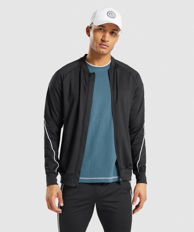 Gymshark Recess Full Zip Parça Ceket Erkek Siyah | 719-TVXSQY