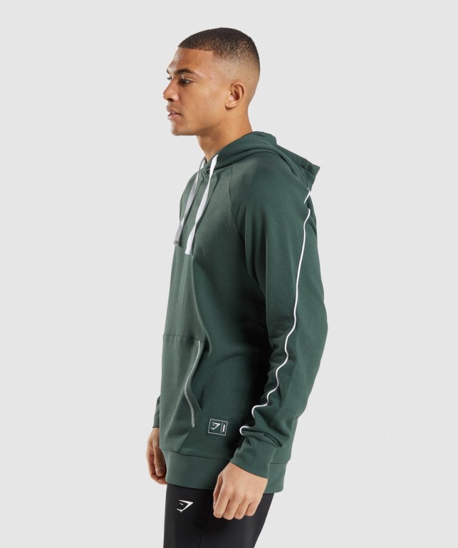 Gymshark Recess Kapüşonlu Sweatshirt Erkek Obsidian Yeşil Beyaz | 059-ZINQOS