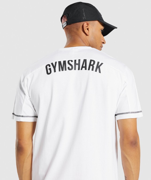 Gymshark Recess Tişört Erkek Beyaz | 402-TMKRDJ