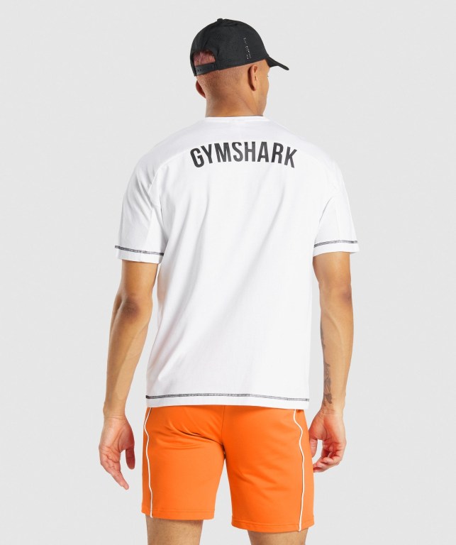 Gymshark Recess Tişört Erkek Beyaz | 402-TMKRDJ