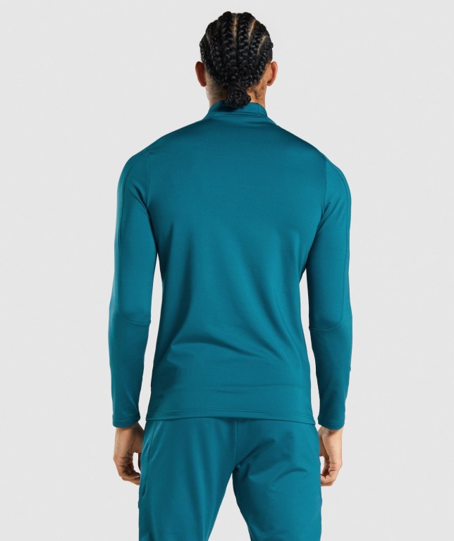 Gymshark Regulate 1/4 Zip Kapüşonlu Sweatshirt Erkek Turkuaz | 274-PSUFGM