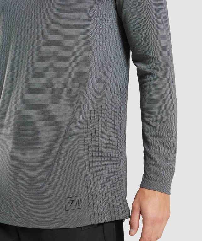 Gymshark Retake Seamless 1/4 Zip Kapüşonlu Sweatshirt Erkek Siyah Gri | 672-INOSGR