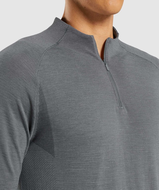 Gymshark Retake Seamless 1/4 Zip Kapüşonlu Sweatshirt Erkek Siyah Gri | 672-INOSGR