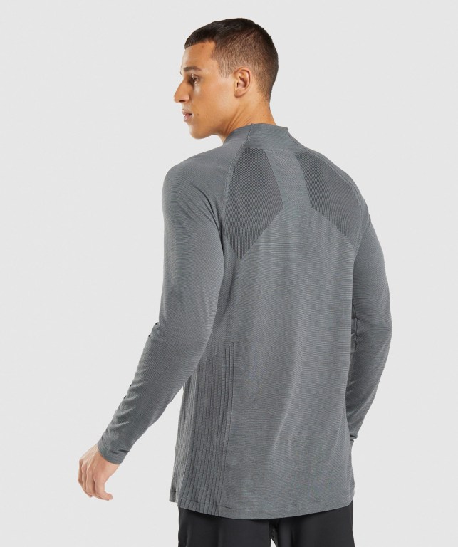 Gymshark Retake Seamless 1/4 Zip Kapüşonlu Sweatshirt Erkek Siyah Gri | 672-INOSGR