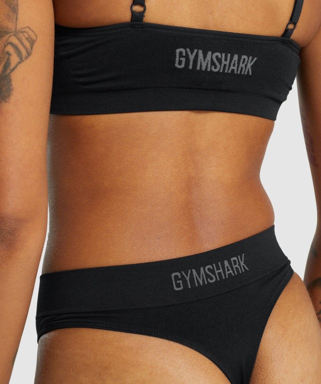 Gymshark Seamless High Rise Tanga İç Giyim Kadın Siyah | 158-AQRZCH