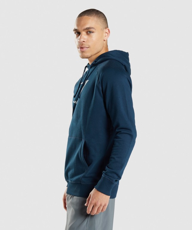 Gymshark Sharkhead Infill Kapüşonlu Sweatshirt Erkek Lacivert | 284-MNASDW