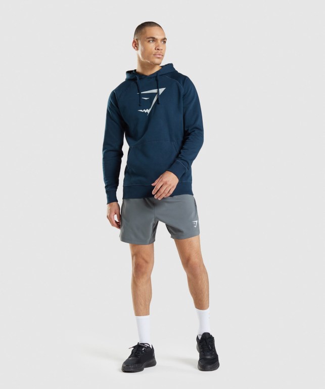 Gymshark Sharkhead Infill Kapüşonlu Sweatshirt Erkek Lacivert | 284-MNASDW