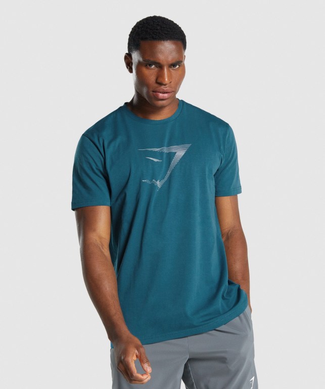 Gymshark Sharkhead Infill Tişört Erkek Turkuaz | 614-TUYPWE