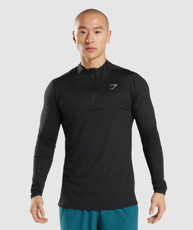 Gymshark Speed 1/4 Zip Kapüşonlu Sweatshirt Erkek Siyah | 182-KOIBJG