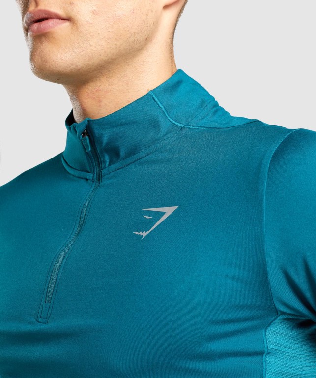 Gymshark Speed 1/4 Zip Kapüşonlu Sweatshirt Erkek Turkuaz | 483-QJHYIN