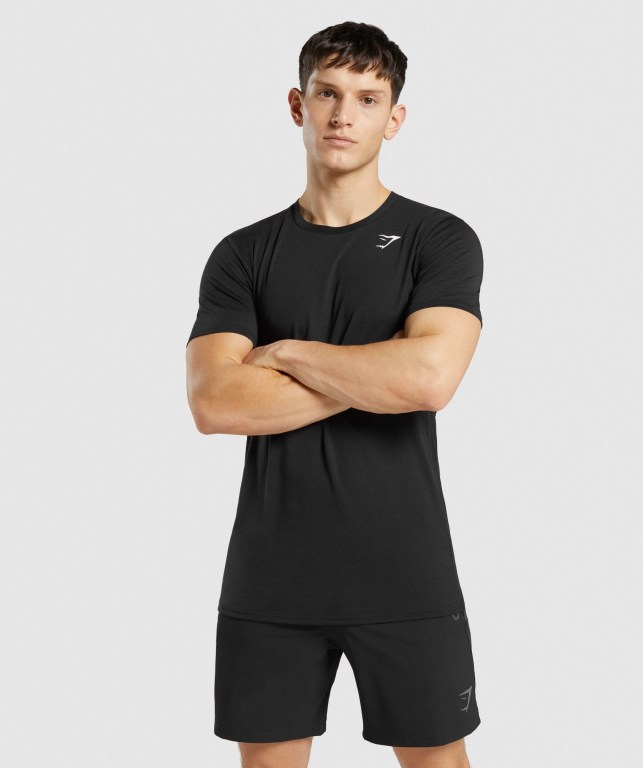 Gymshark Sports Tişört Erkek Siyah | 213-WGBCXL