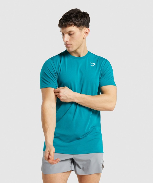 Gymshark Sports Tişört Erkek Turkuaz | 368-HLOAPY