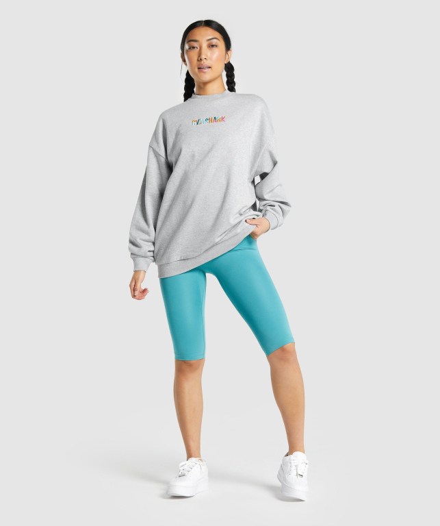 Gymshark Sundae Graphic Oversized Sweatshirt Kapüşonlu Sweatshirt Kadın Açık Gri | 541-FECSNI