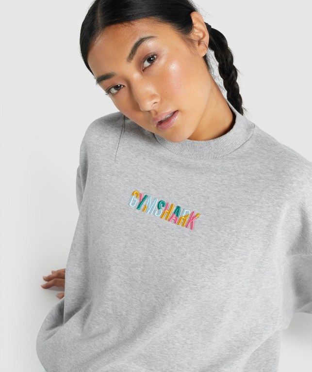 Gymshark Sundae Graphic Oversized Sweatshirt Kapüşonlu Sweatshirt Kadın Açık Gri | 541-FECSNI