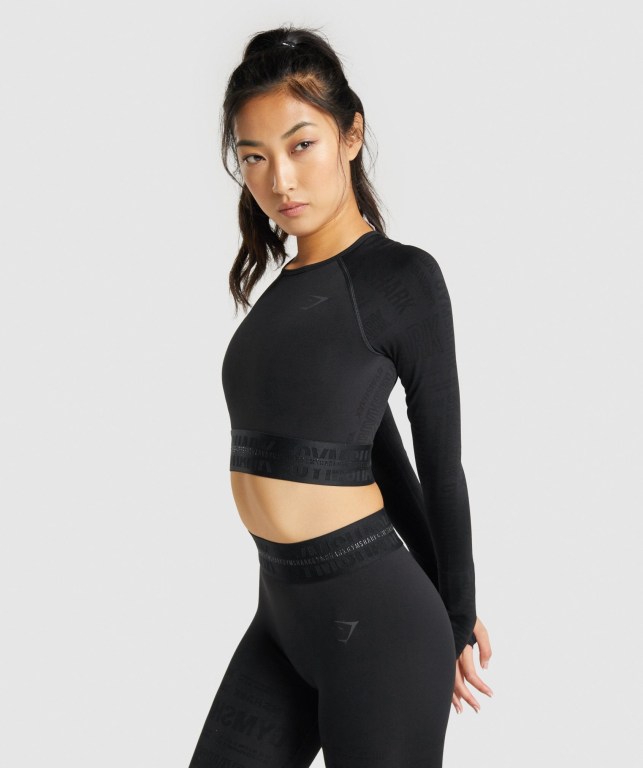 Gymshark Vision Crop Top Tişört Kadın Siyah | 268-FYZLCB