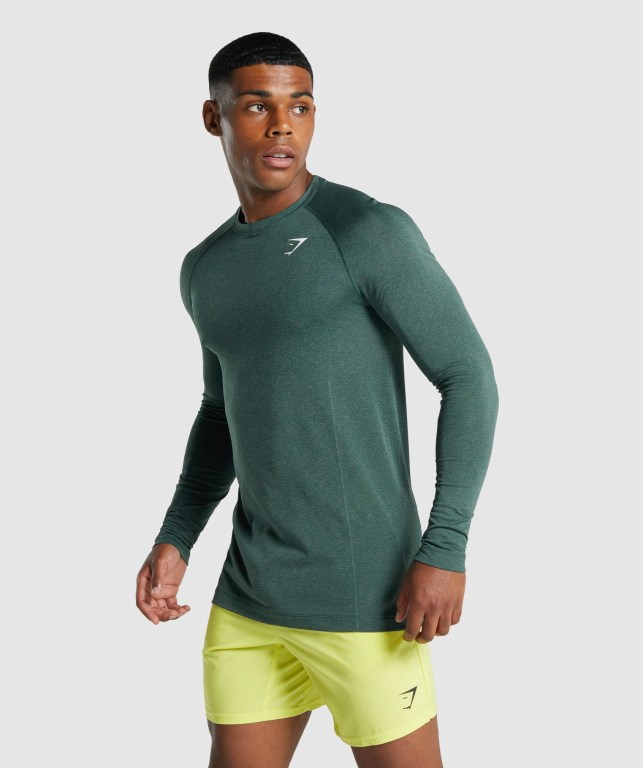 Gymshark Vital Light Seamless Tişört Erkek Koyu Yeşil | 245-EWMASX