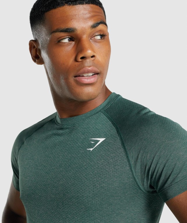 Gymshark Vital Light Seamless Tişört Erkek Koyu Yeşil | 249-HYZWFI