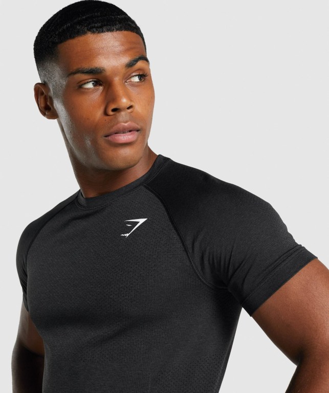 Gymshark Vital Light Seamless Tişört Erkek Siyah | 857-JTFMEK